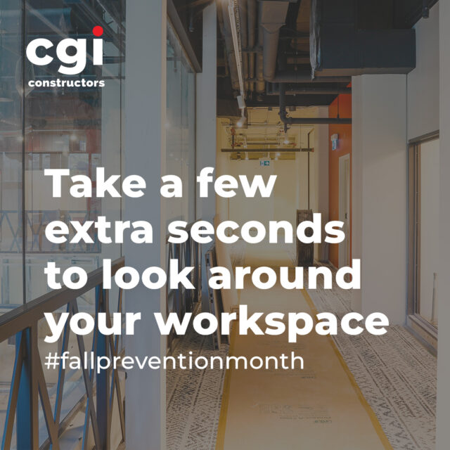 November is Fall Prevention Month!
Falls are one of the leading causes of workplace injuries but they’re also one of the most preventable.
This month, we’re encouraging everyone to take an active approach to safety:
- Inspect work area and equipment before starting a tasks
- Maintain 3-point contact when using ladders
- Keep walkways clear of debris and trip hazards
- Speak up if you see a hazard! Prevention starts with awareness
Let’s work together to make sure everyone goes home safely at the end of the day.
#CGIConstructors #HomeSafeEveryOneEveryDay #fallpreventionmonth