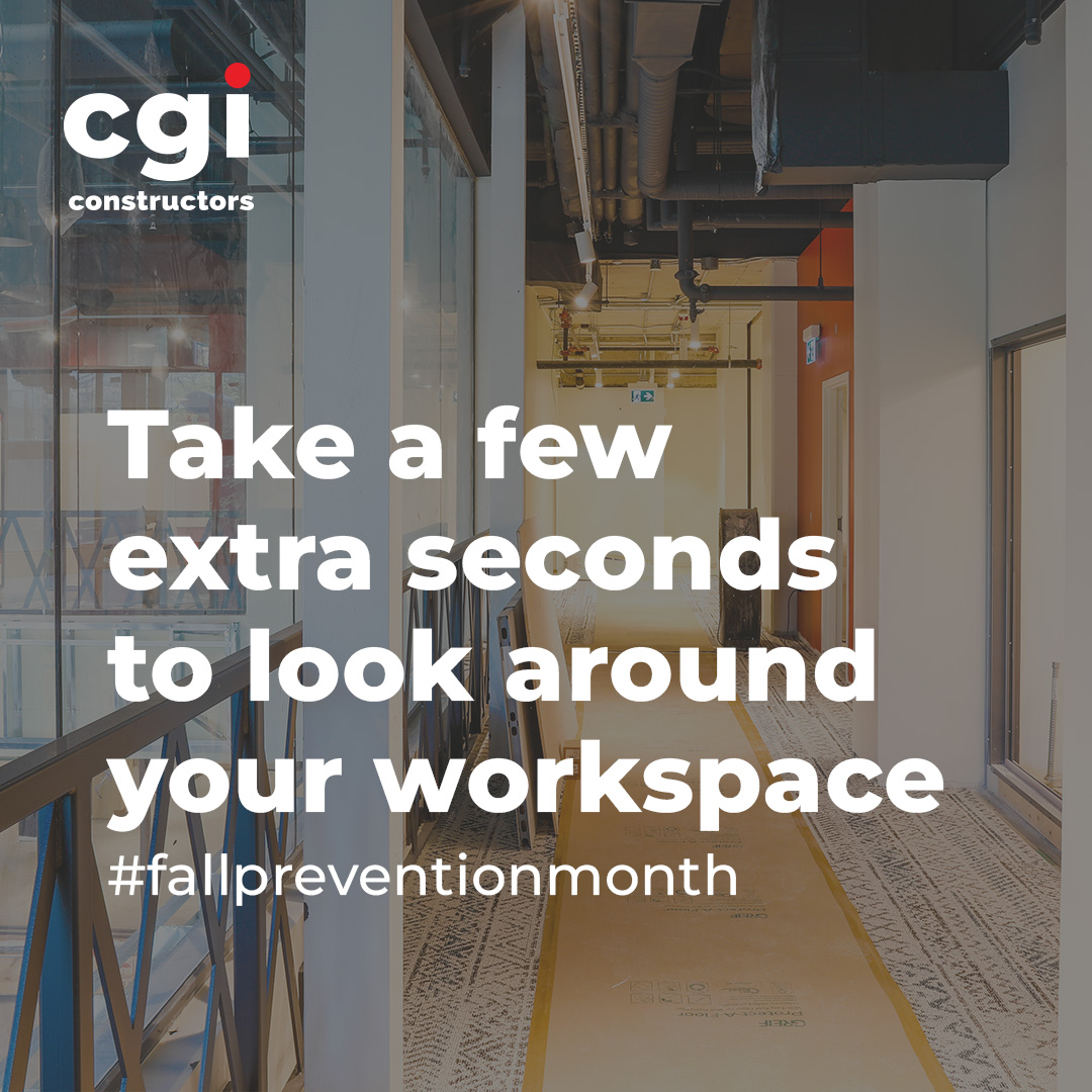 November is Fall Prevention Month!
Falls are one of the leading causes of workplace injuries but they’re also one of the most preventable.
This month, we’re encouraging everyone to take an active approach to safety:
- Inspect work area and equipment before starting a tasks
- Maintain 3-point contact when using ladders
- Keep walkways clear of debris and trip hazards
- Speak up if you see a hazard! Prevention starts with awareness
Let’s work together to make sure everyone goes home safely at the end of the day.
#CGIConstructors #HomeSafeEveryOneEveryDay #fallpreventionmonth