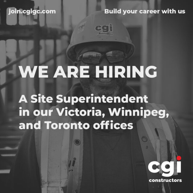 Now Hiring: Site Superintendent
We’re growing and looking for an experienced Site Superintendent to join our construction team in Vancouver, Winnipeg, and Toronto.
If you or someone you know is passionate about building great projects with great people, we want to hear from you!
Apply today by checking out the link in our bio!

#CGIConstructors #JoinCGIConstructors #PeopleBuildingCanada #NowHiring