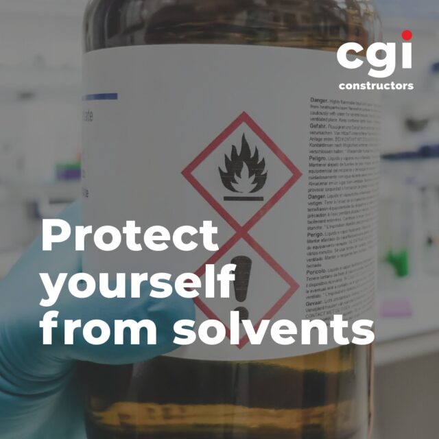 Solvents are commonly used in paints, adhesives, sealants, cleaners, and degreasers — but improper use can seriously impact your health.

You can be exposed to solvents by:
•	Skin contact while cleaning tools
•	Breathing vapours during painting, sealing, or gluing
•	Ingestion from contaminated hands while eating, drinking, or smoking
•	Injection from high-pressure spray equipment

Protect yourself on site:

•	Eliminate ignition sources — many solvents are flammable
•	Ensure proper ventilation; use fans when needed
•	Wear the correct PPE, including respirators approved for organic vapours (OV)
•	Avoid skin and eye contact and never use solvents to clean skin
•	Follow product labels and Safety Data Sheets (SDS)
•	Wash hands thoroughly before eating, drinking, or smoking
•	Keep solvent containers closed when not in use

Take a moment with your crews to review labels and SDSs for solvents on site. If a product isn’t labeled — stop and fix it.
Know the hazard. Use the controls. Go home safe.

#CGIConstructors #HomeSafeEveryOneEveryDay